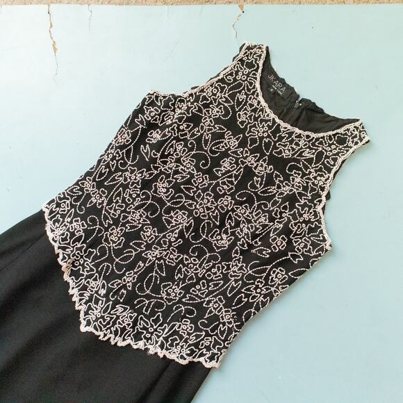 Jkara Black White Beaded Bust Sleeveless Formal Ankle Fit Flare Dress Size 6 - Picture 2 of 10